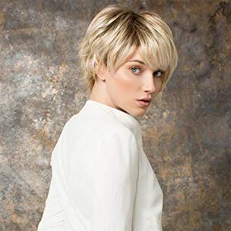 European And American Short Hair Wig for Women Fashionable Brown Blonde Synthetic Fiber Head Cover Mechanism Style Hair Replacement