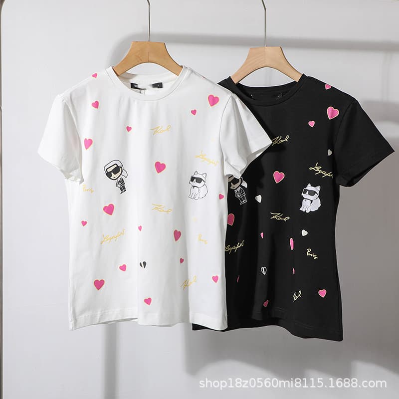 American K-Er Women's Cotton Offset Print Round Neck Slim Fit Casual Short Sleeve T-Shirt 1975