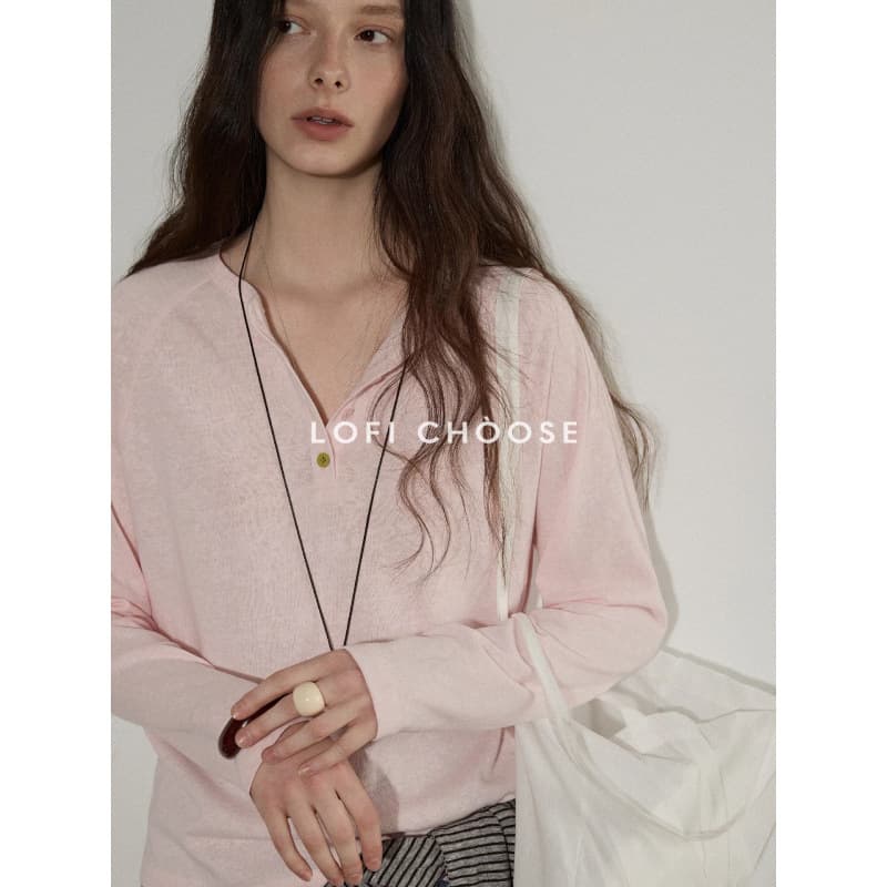 Lofi chose Bright Button Accent Textured Henley Neck Long Sleeve T-Shirt Women's Spring New Design Top