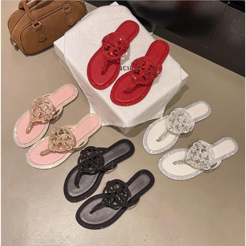 Women's Rhinestone Flip Flops with Studs, Beach Sandals, Cross-Border Trade Plus Size Women's Shoes TB Thong Slippers