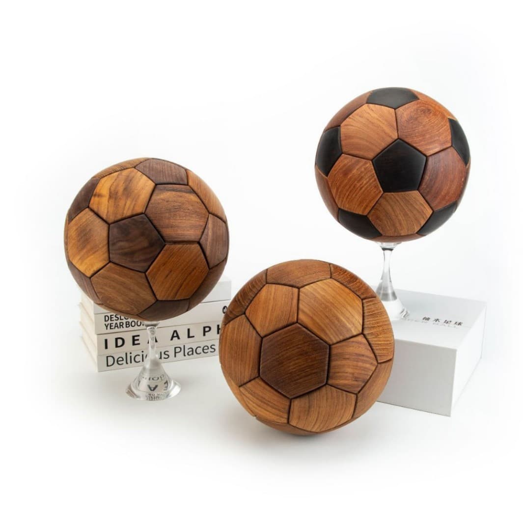 Teak solid wood football Luban mortise and tenon teak splicing crafts bedroom study living room fan boy gift