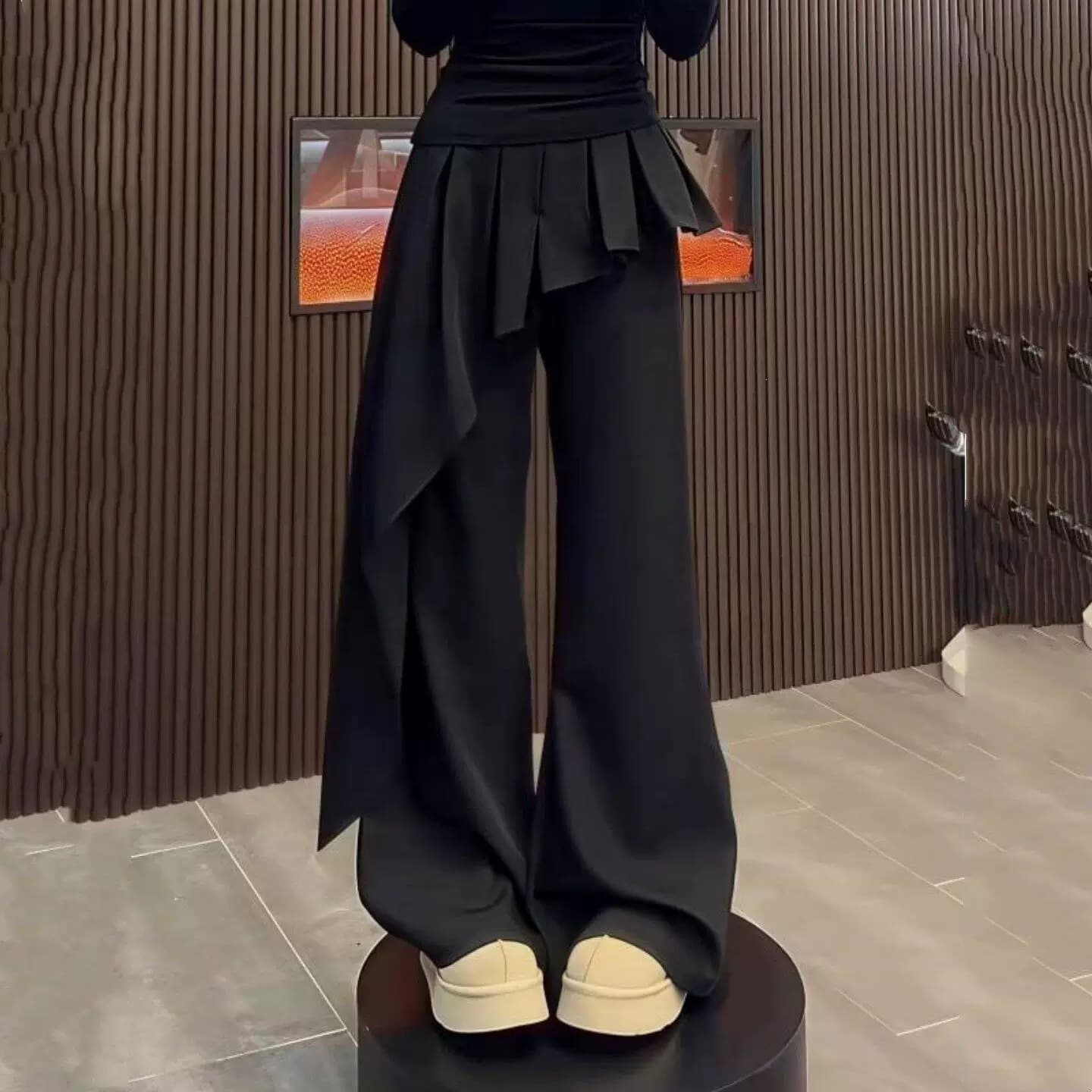 New Autumn High-Waist Slimming Fashionable Versatile Asymmetrical Sash Flap Flared Casual Pants for Women with Pear Body Shape