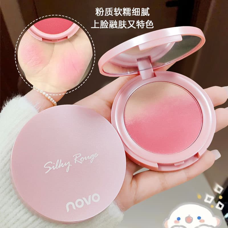 Novo Sweet Pink Two-Tone Gradient Blush Palette for Women - Enhances Complexion, Natural Matte and Fine Shimmer Contouring Rouge