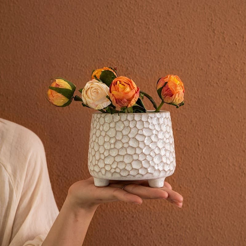 Pinecone Tripod Storage Jar with Hammered Relief Ceramic Design, Kitchen Chopstick Holder, Creative Pen Holder Decoration