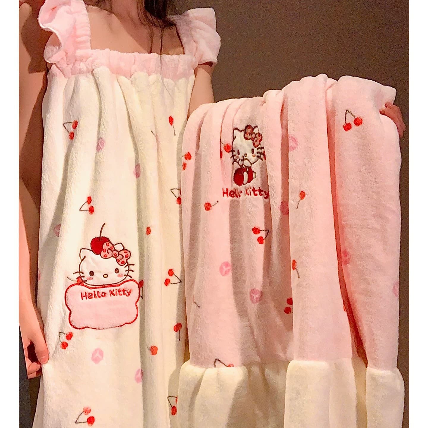 hellokitty bath skirt Sanrio coral velvet dry hair hat women's soft skin-friendly water-absorbent quick-drying shampoo bag turban