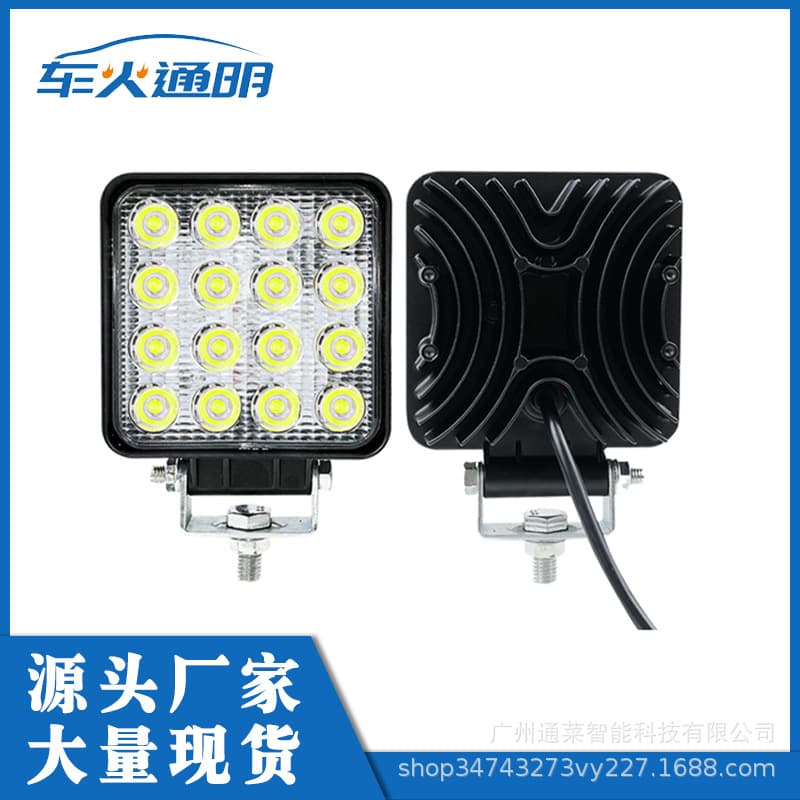 4-Inch 12V Dedicated Automotive LED Light 16-LED 48W Square Work Light for Off-road Vehicle Modification Roof Light, Plastic Material