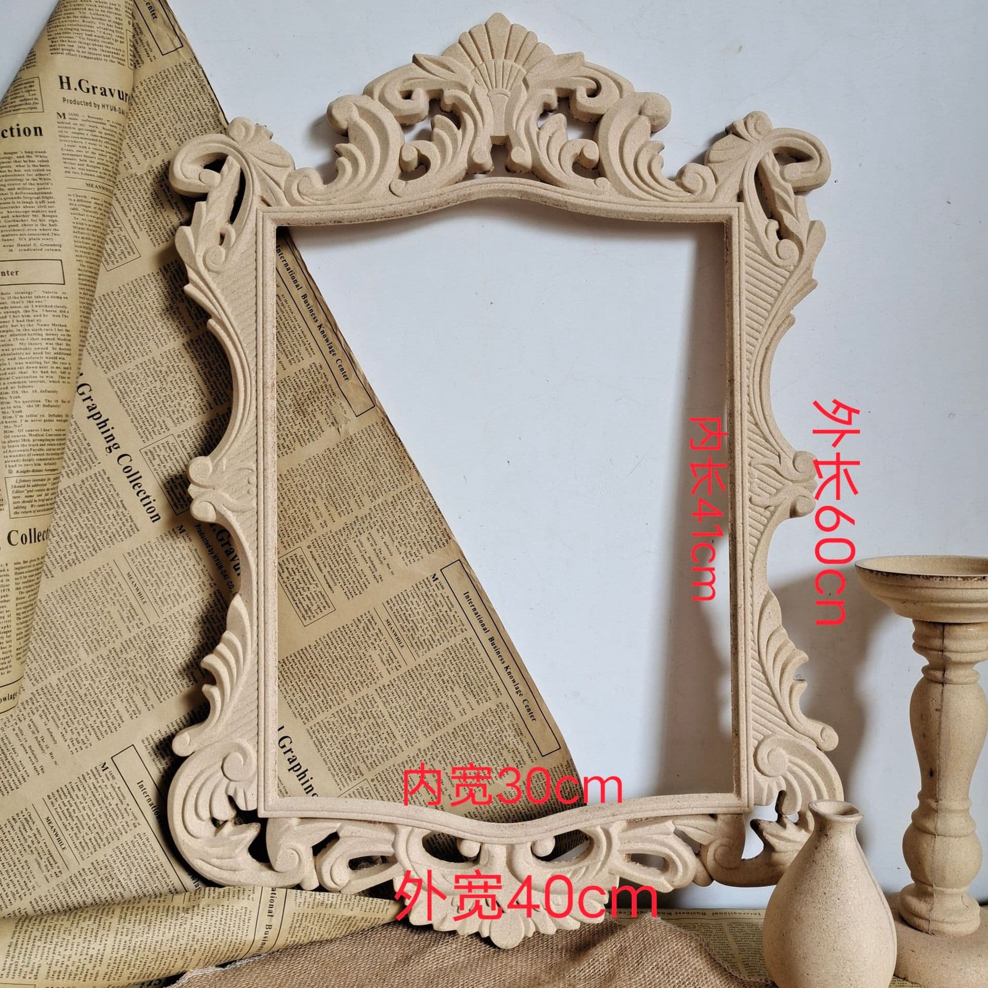 Unfinished Vintage Wooden Picture Frame Raw Blank European Style Mirror Frame Painting Frame Photography Prop Homestay Home Decoration