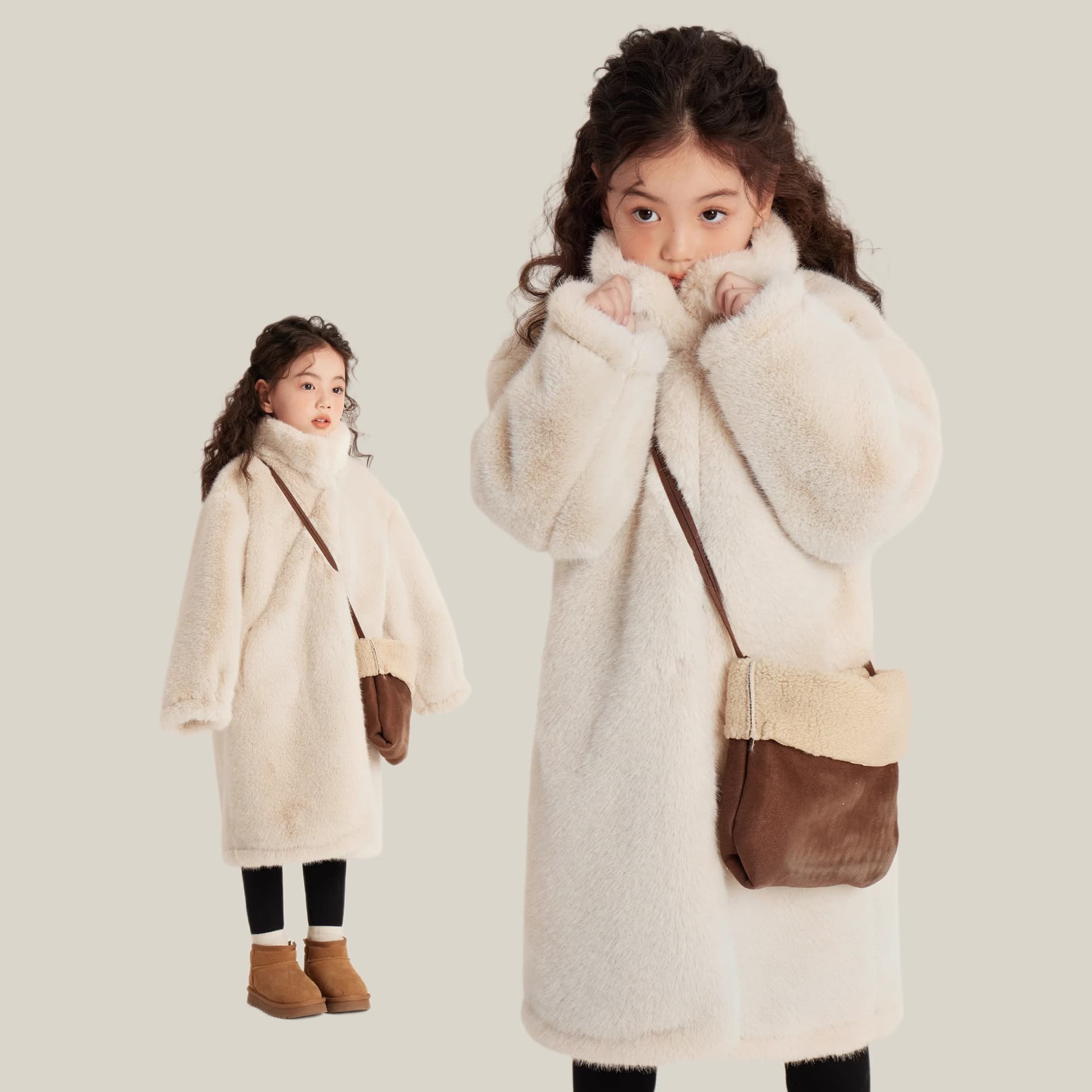 New style girls' faux mink coat, warm and thickened winter coat with integrated fur trim.