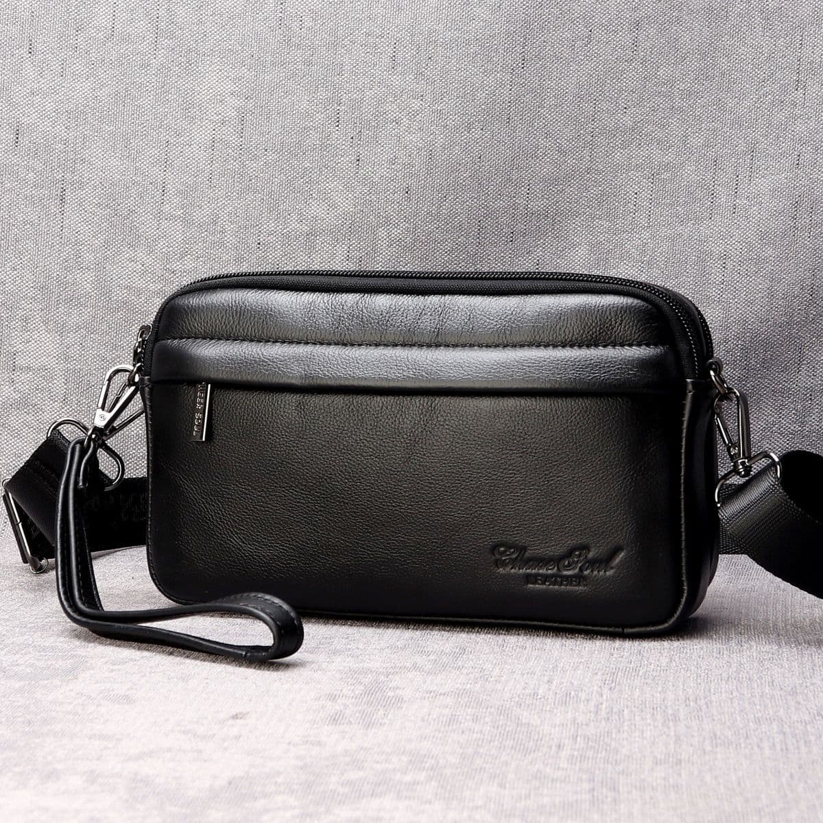 Men's Genuine Leather Single Shoulder Bag Top Layer Cowhide Crossbody Bag Business Casual Phone Bag Small Horizontal Clutch Bag