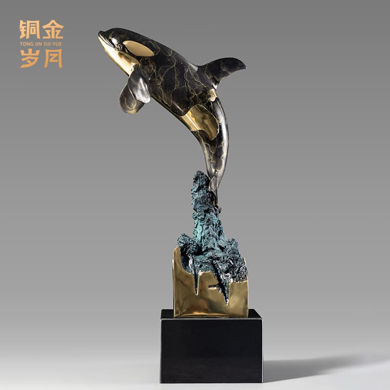 Copper Art Square Whale Happy Whale Brass Ornament Crafts Marine Animal Fish Brass Sculpture Art Decoration