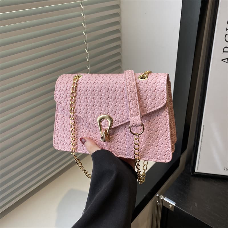 Classic Woven Lock Clasp Small Square Bag for Women 2025 New Style Simple Korean Versatile Chain Fashion Shoulder Crossbody Bag