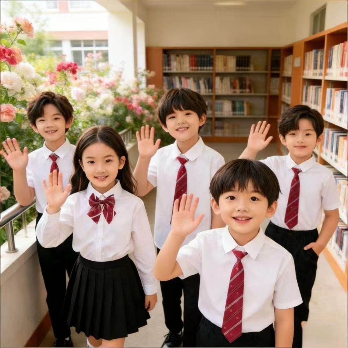 Children's white shirt, long-sleeved boy's shirt, black pants, girl's performance uniform, primary school student kindergarten graduation photo