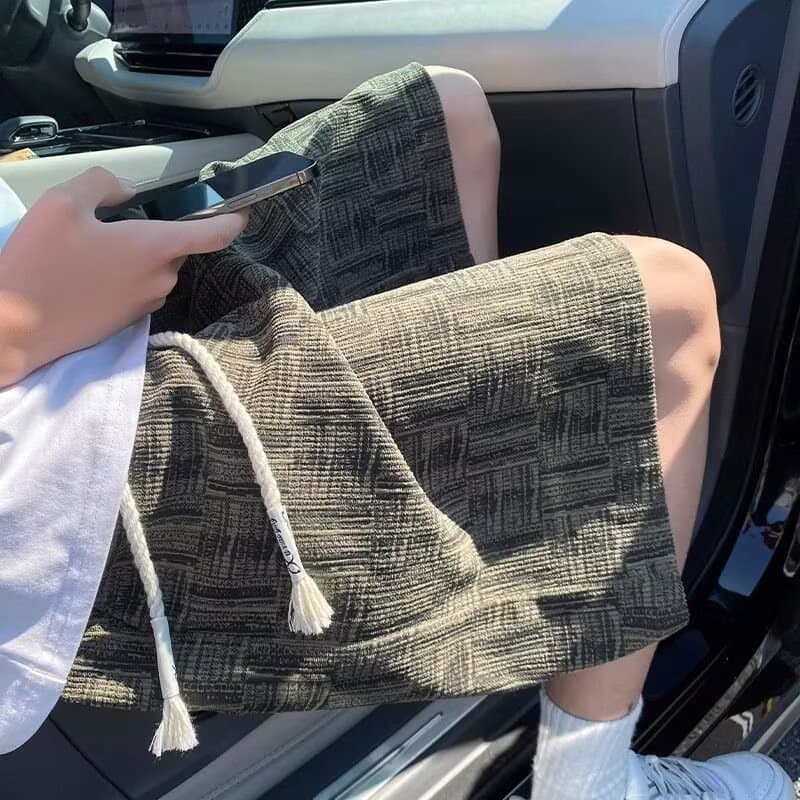 Striped Casual Shorts for Men Summer Trendy Loose Straight Mid-Length Shorts Japanese Style Plus Size 5-Point Shorts