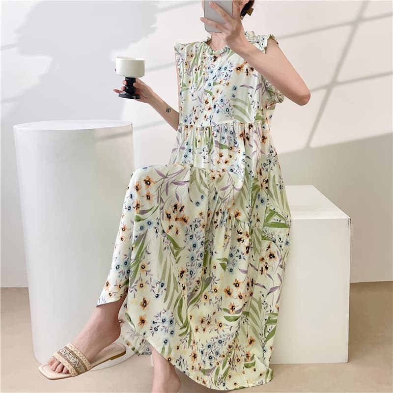 New Sleep Dress for Women Summer Autumn Short Sleeve Elegant Vacation Long Dress Wear-Out Homewear Cotton Silk Dress