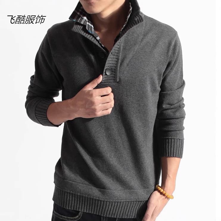 2021 New Men's Sweater Korean Style Fake Two-Piece Knit Shirt Collar Sweater Men's Knitwear