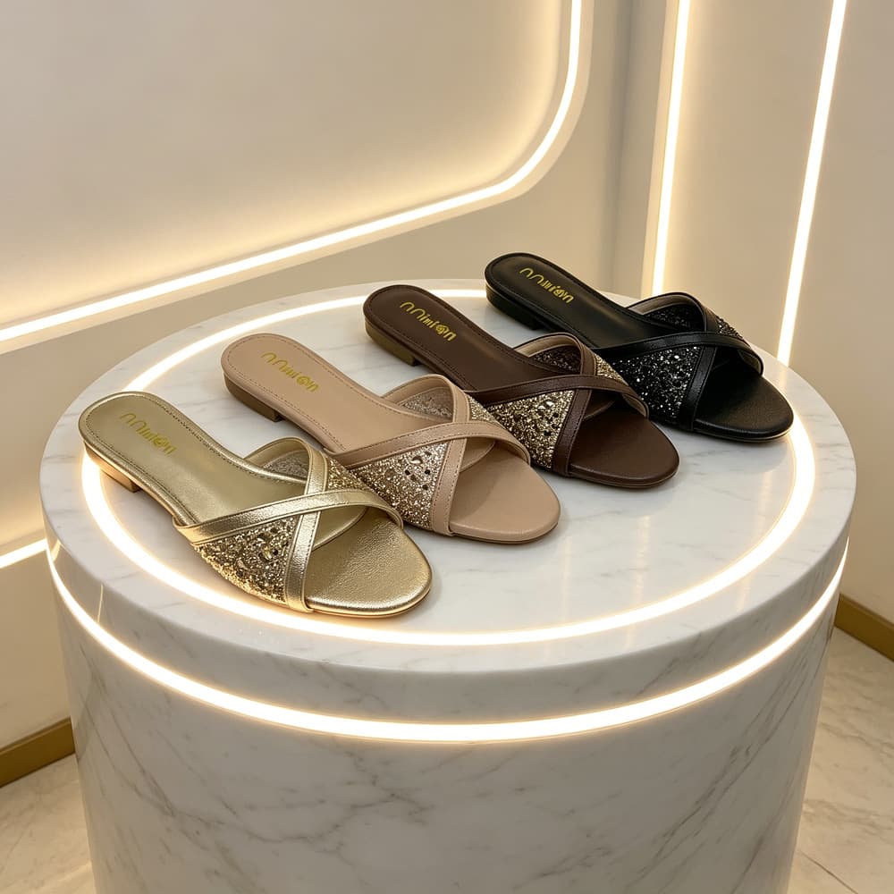 2026 New Cross-Border Trade African Women's Slippers Mesh Rhinestone Nigeria One-Strap Women's Shoes Slippers