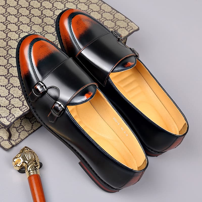 Trendy slip-on leather shoes, fashionable color-polished buckle shoes, versatile slip-on lazy flat shoes, comfortable large size men's shoes