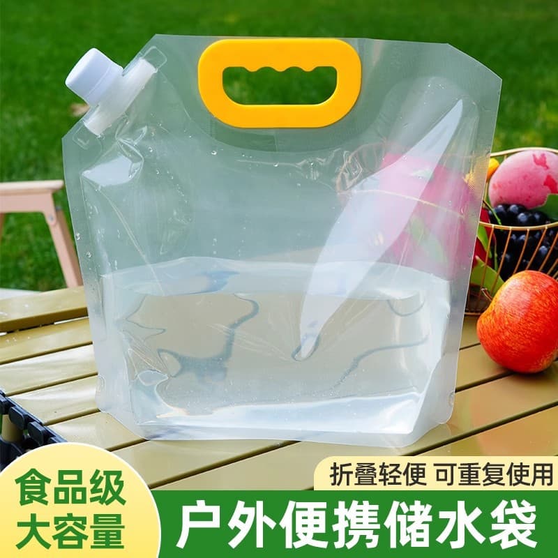 Outdoor portable foldable water bag with camping plastic large capacity bucket, travel water storage, food-grade for water and gasoline