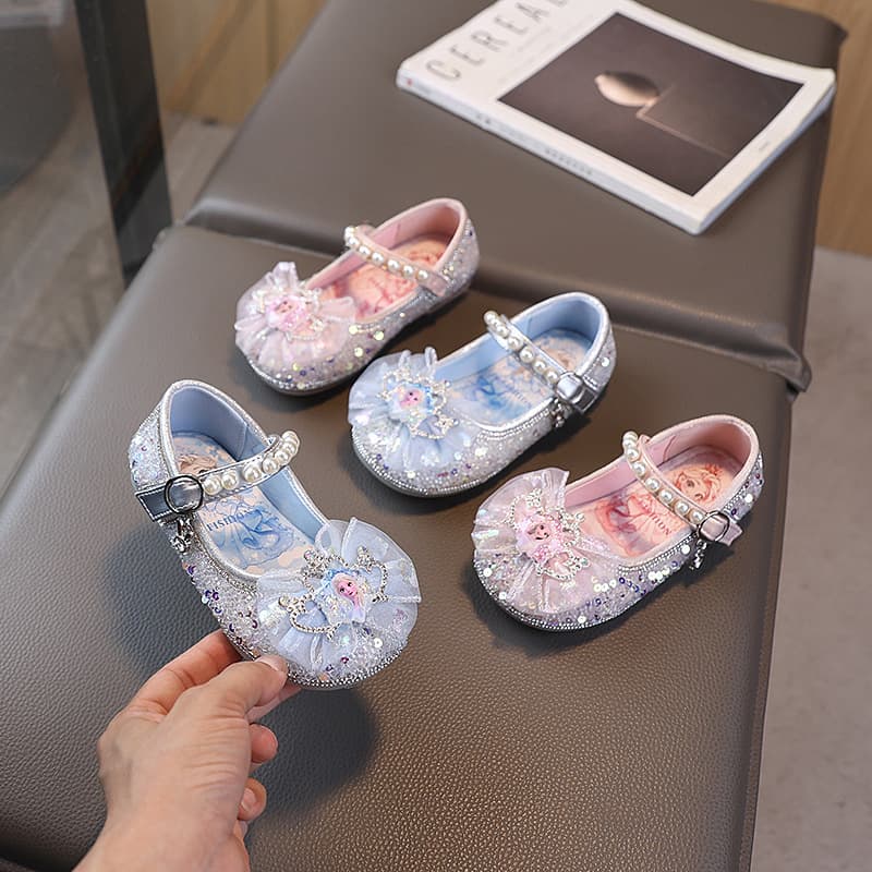 Girls' Elsa Princess Leather Shoes 2025 Autumn New, Little Girl's Children's Flower Pearl Baby Soft Sole Single Shoes