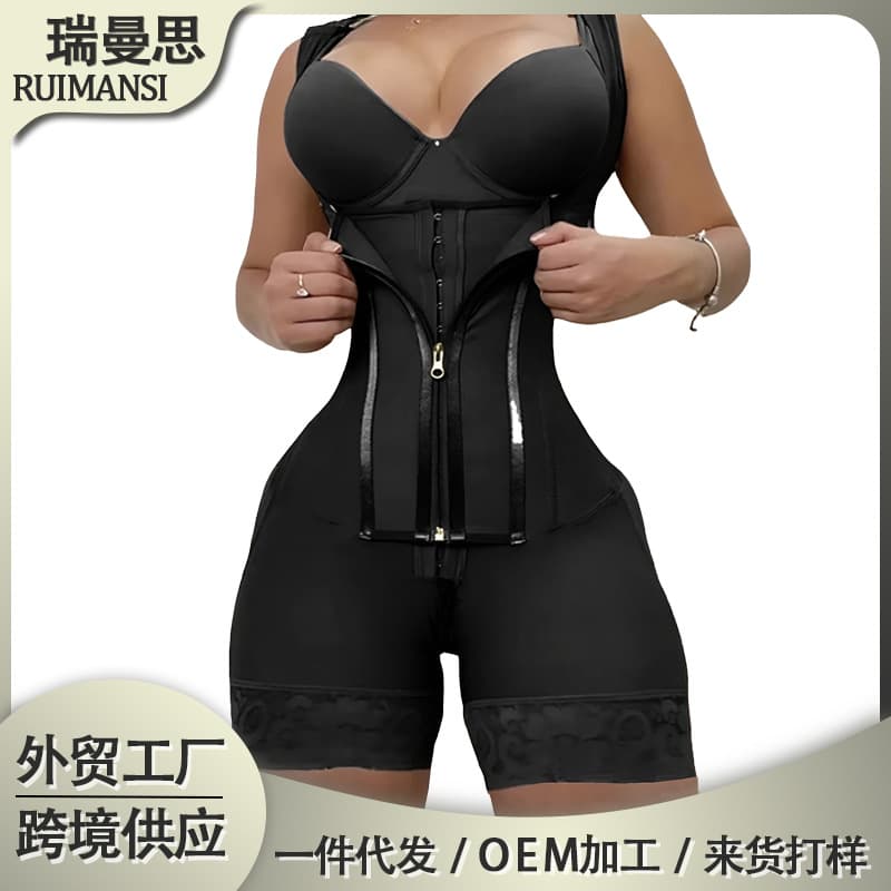 ShapeWear European and American Cross-border Mesh Open-Crotch Shapewear Bodysuit Waist Trainer Tummy Control Hip Lifting Women's Waist Support