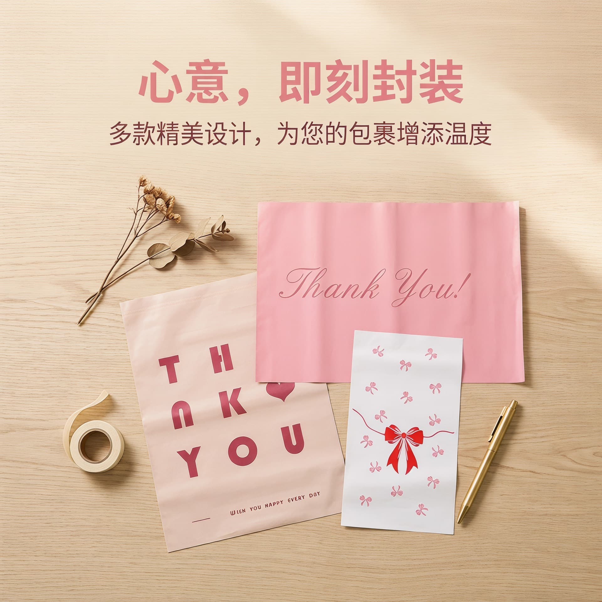 New material pink express bag thickened plastic express self-adhesive packaging bag white e-commerce waterproof packaging bag wholesale