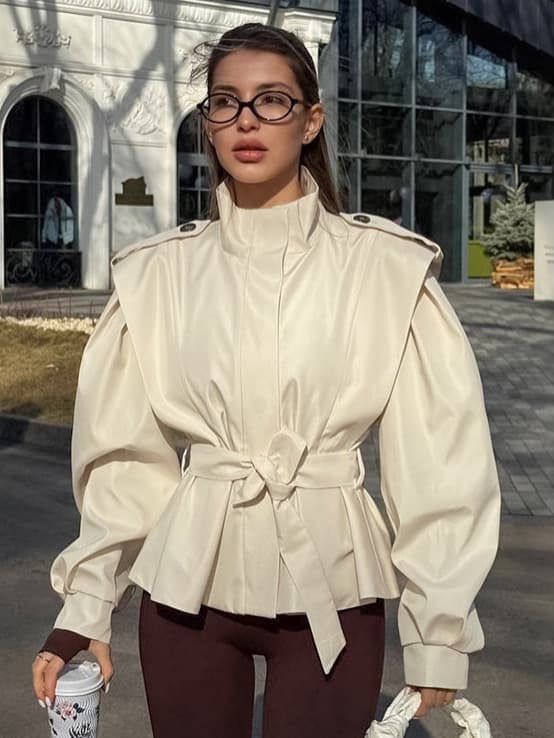 French-inspired minimalist design autumn/winter loose fit trench coat with tie waist, long sleeves, lapel collar, commuting-friendly and versatile for women