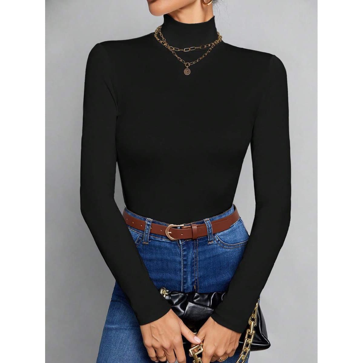 B 39656 Solid Thick Mock Neck Top
