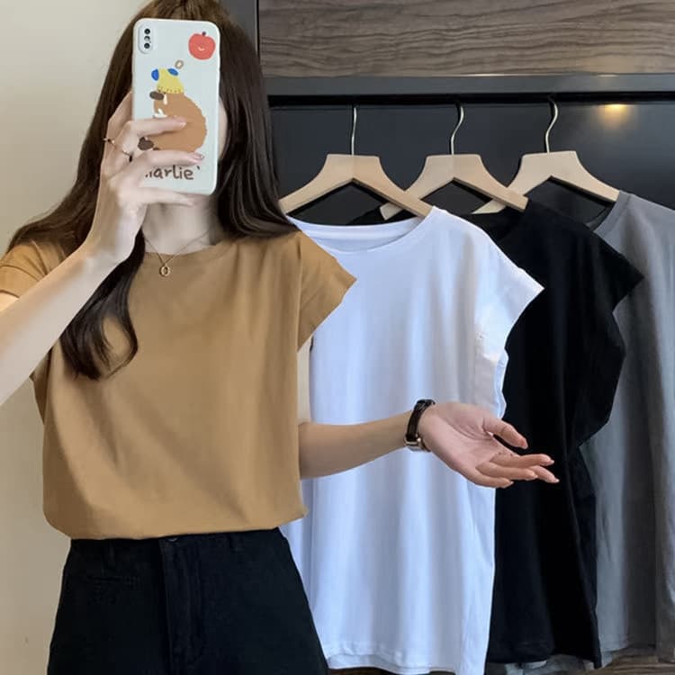 Designed Small Flying Sleeve T-Shirt for Women 2025 New Loose Outer Bottoming Shirt Short-Sleeved Student Top Summer Trbottomy
