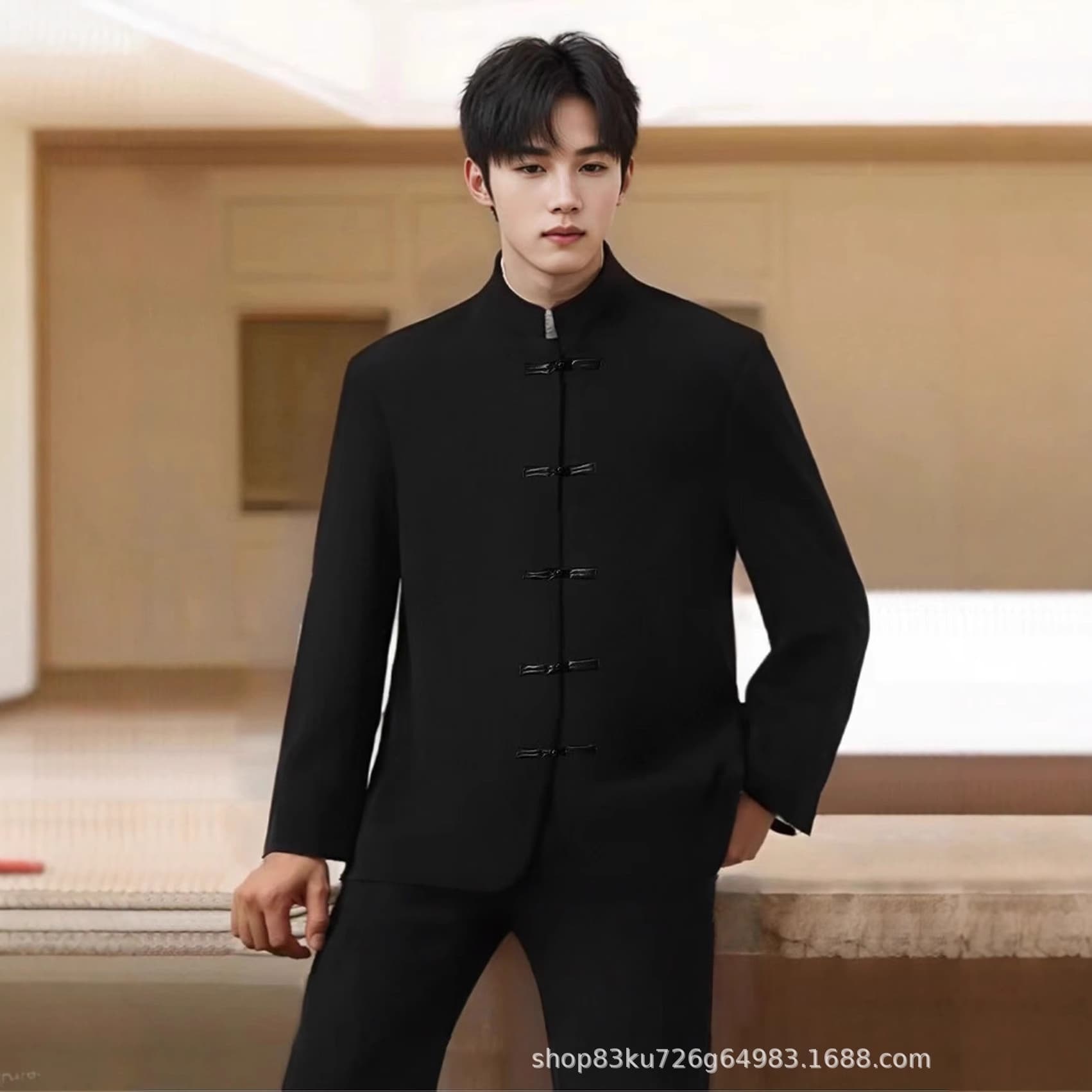 Jinfu Garment Factory New Chinese Style Stand Collar Mao Suit for Engagement Wedding Groom National Style Frog Button Suit Jacket Tang Suit