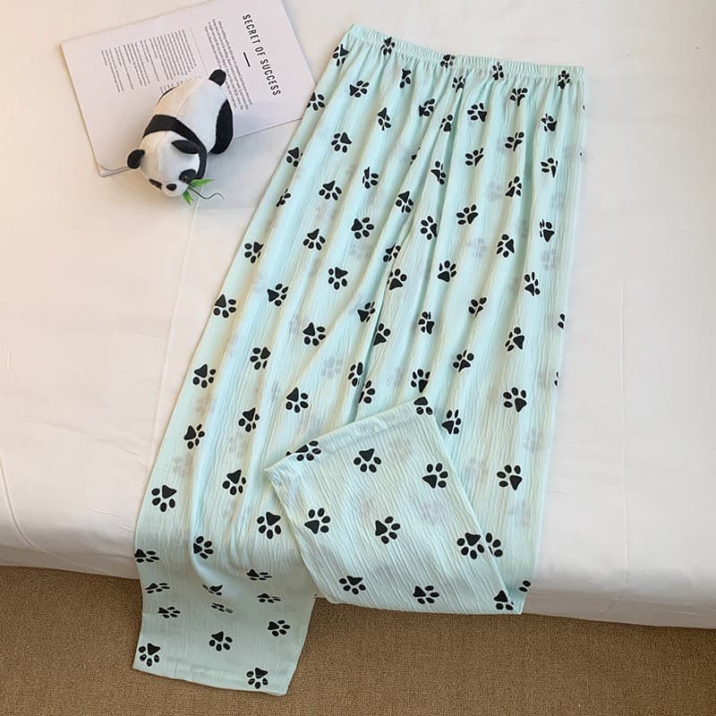 Trendy Loungewear Pajama Pants for Women, Ins Style Sweet Girl Student Dormitory Cartoon Crepe Fabric Wearable Home Pants