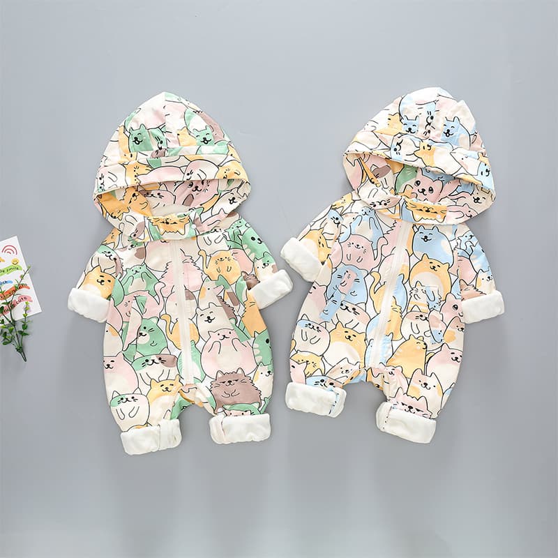 Spring and Autumn Baby Jumpsuit Newborn Autumn Outfit Cute Cat Print Romper