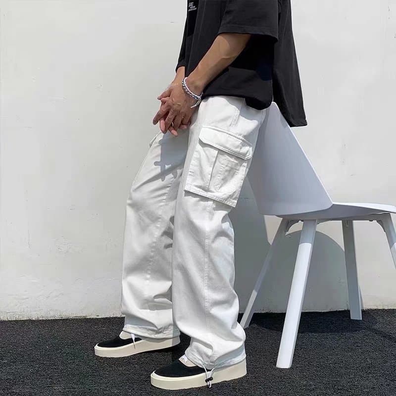 2021 Men's Casual Trousers Multi-Pocket Cargo Pants Trendy Hong Kong Style Straight-Leg Pants High Street Functionality