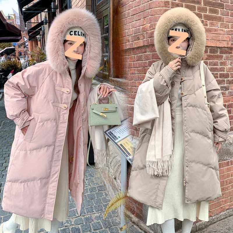 Plus-size women's down jacket with genuine fox fur, mid-length, suitable for women weighing up to 200 pounds, Korean style, maternity coat.