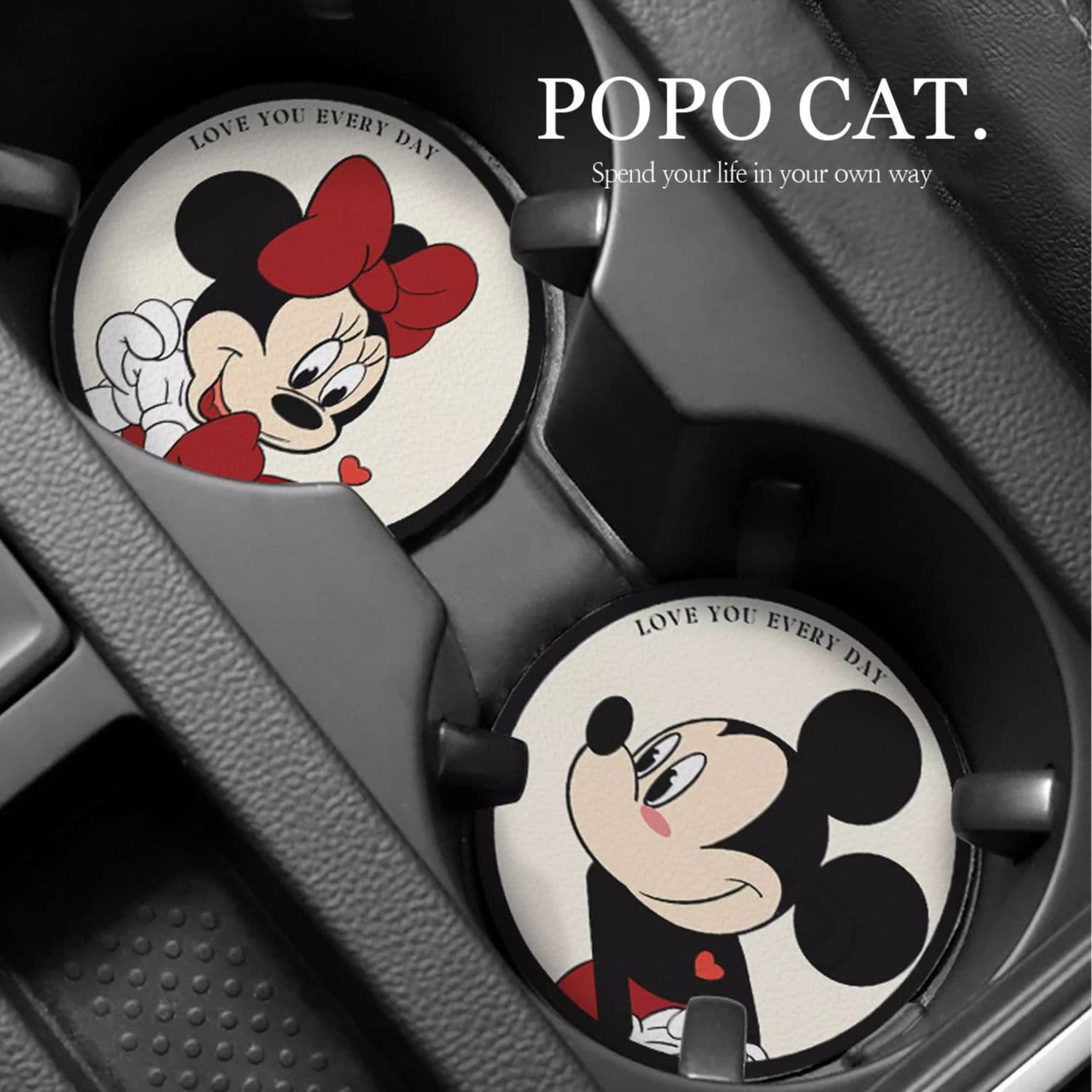Cute Mickey Mouse Car Cup Coaster Universal Car Accessory Non-Slip Storage Tray Premium Heat-Resistant Pad