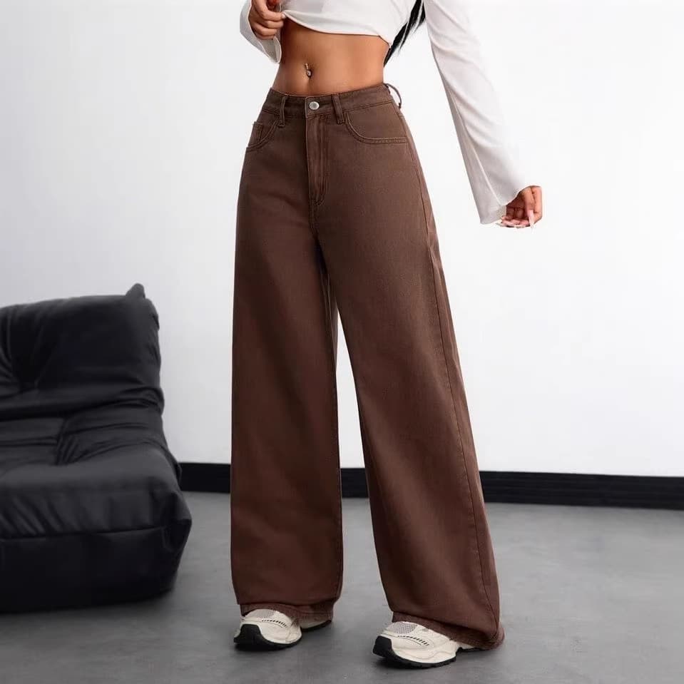 Vintage Maillard Color Series Straight Loose Fit Denim Pants High Waist Retro Jeans Women