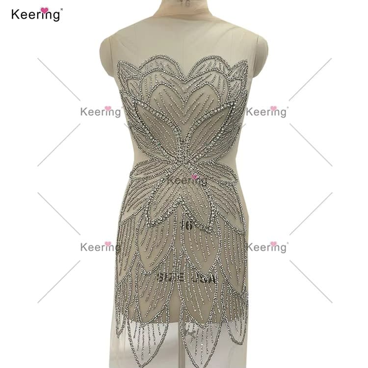 WDP-510 Silver Multi-layer Rose Diamond Patch 3D Rhinestone Sew-on Applique for Women's Ball/