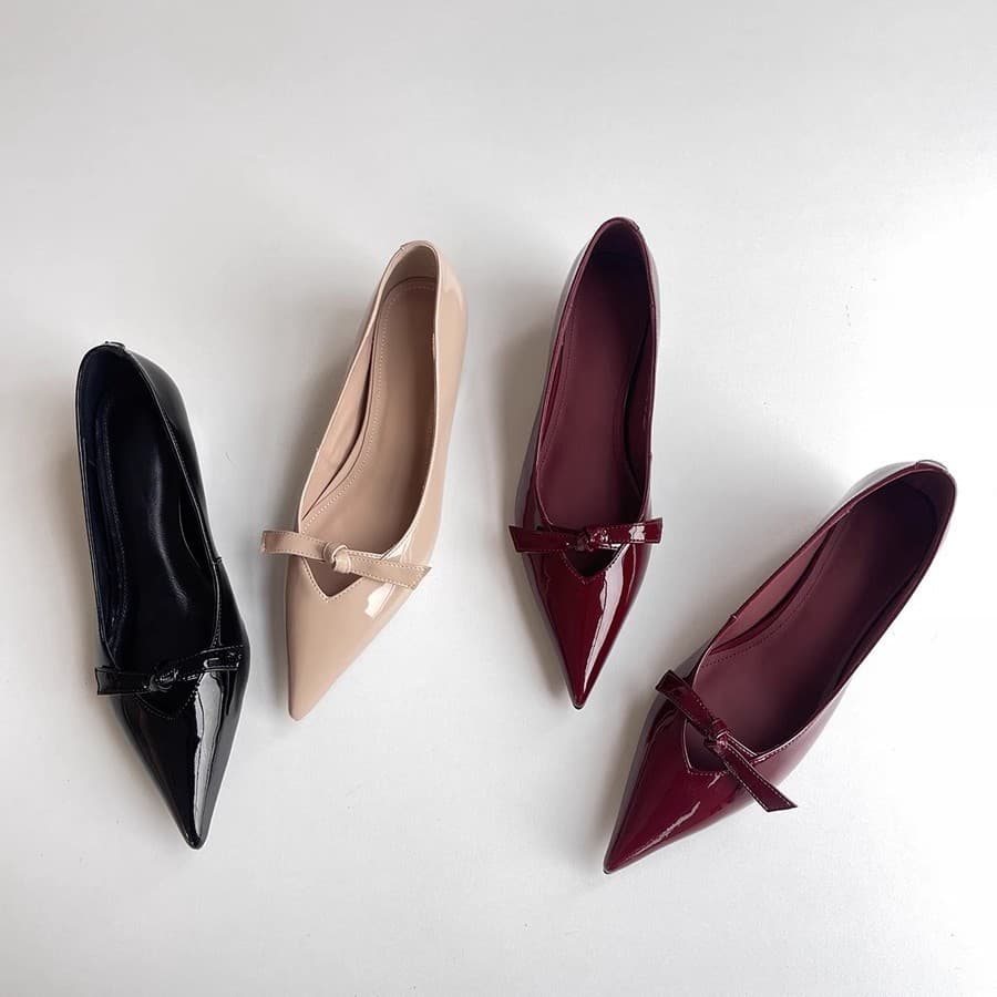 Sheepskin Version~ Pointed Toe Hidden Platform Mary Jane Shoes French Style Bow Dress Shallow Mouth Wedge Heel Flats for Women