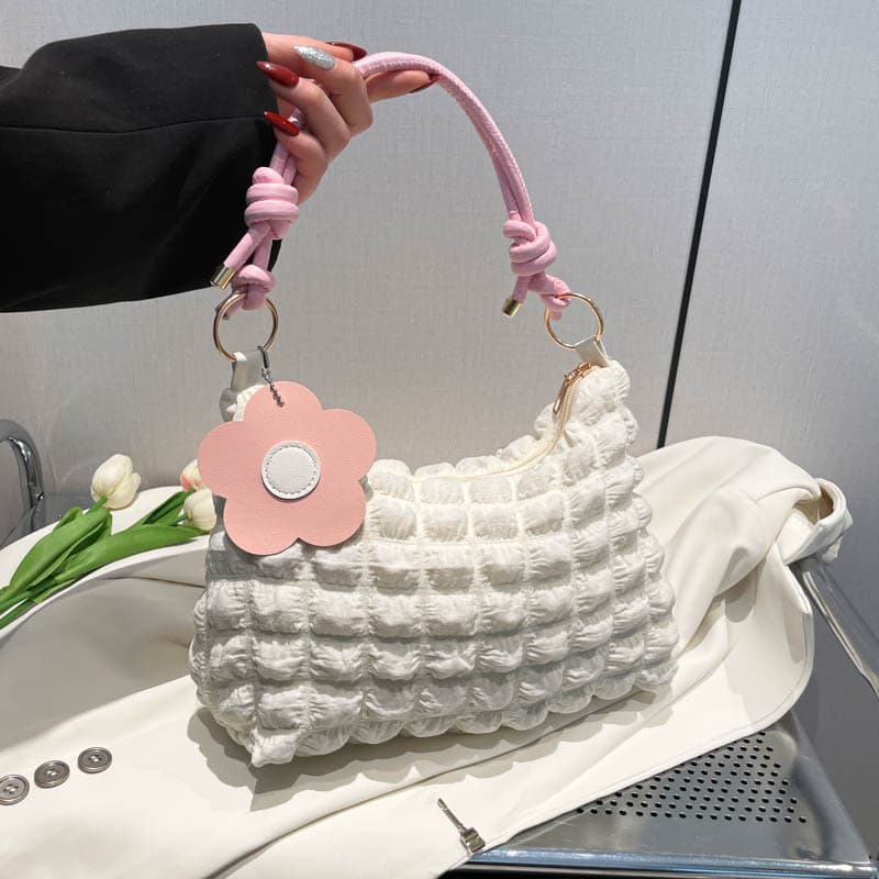 Bubble Flower Handheld Cylinder Bag Women 2025 New Japanese Korean Girl Style Textured Shoulder Handbag Lunch Bag Shopping Tote