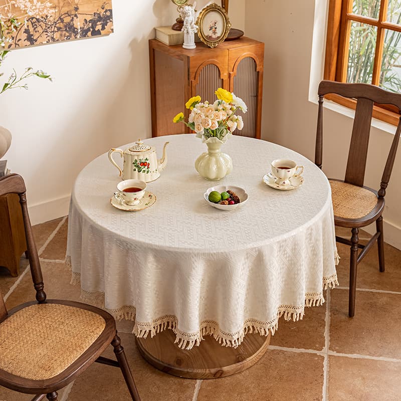 Factory Direct New Cotton Linen Jacquard Tablecloth with Tassels, Waterproof Outdoor Tablecloth for Cross-border Trade