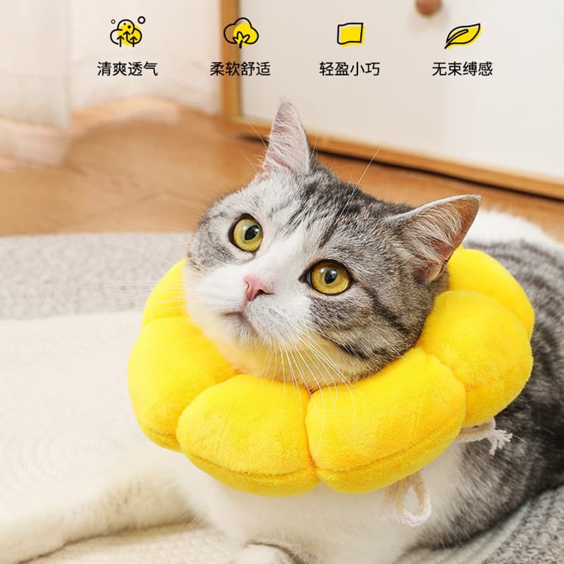 Sunflower Elizabethan Collar Pet Cat Dog Recovery Cone Anti-Lick Post-Surgery Head Cover