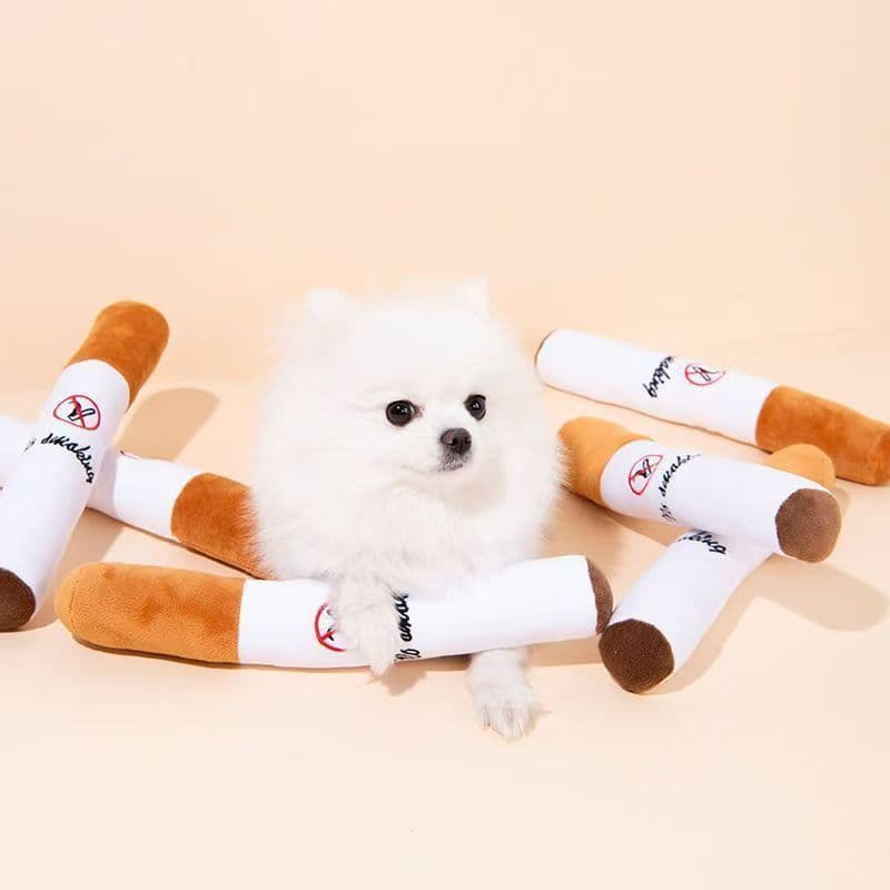 Cross-border Creative Simulated Cigarette Plush Dog Sound Toy Smoking Cessation Pillow Dog Toy Pet Plush Toy