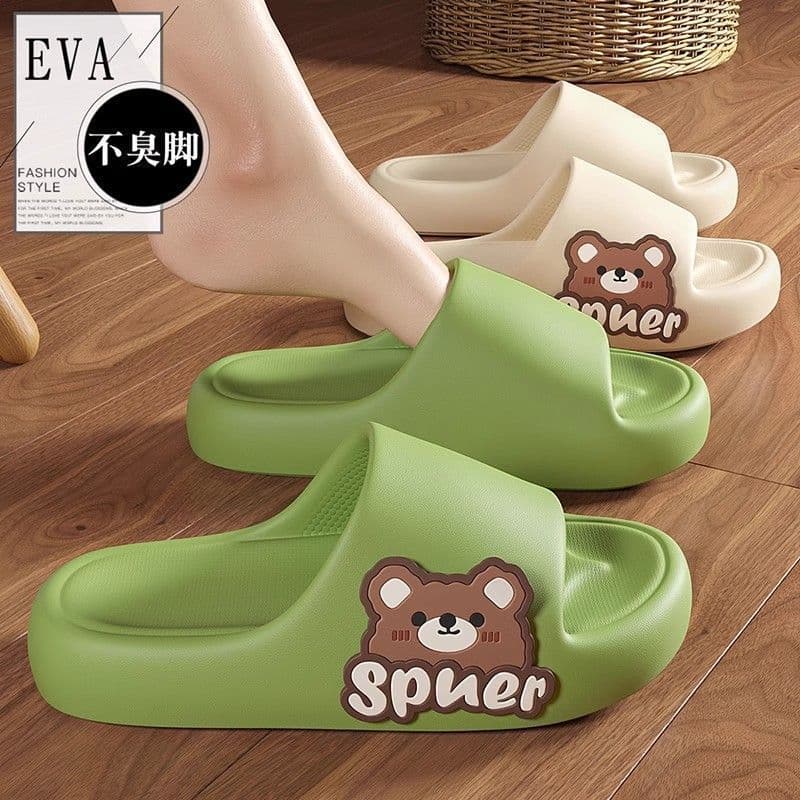 Thick-Soled Cartoon Bear Slippers for Men, New Summer Style, Indoor Non-Slip, Odor-Free, Comfortable for Home and Outdoor Use