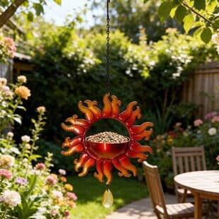 Cross-border New Sun-shaped Bird Feeder Iron Art Craft Bird Water and Food Tray Garden Hanging Decoration