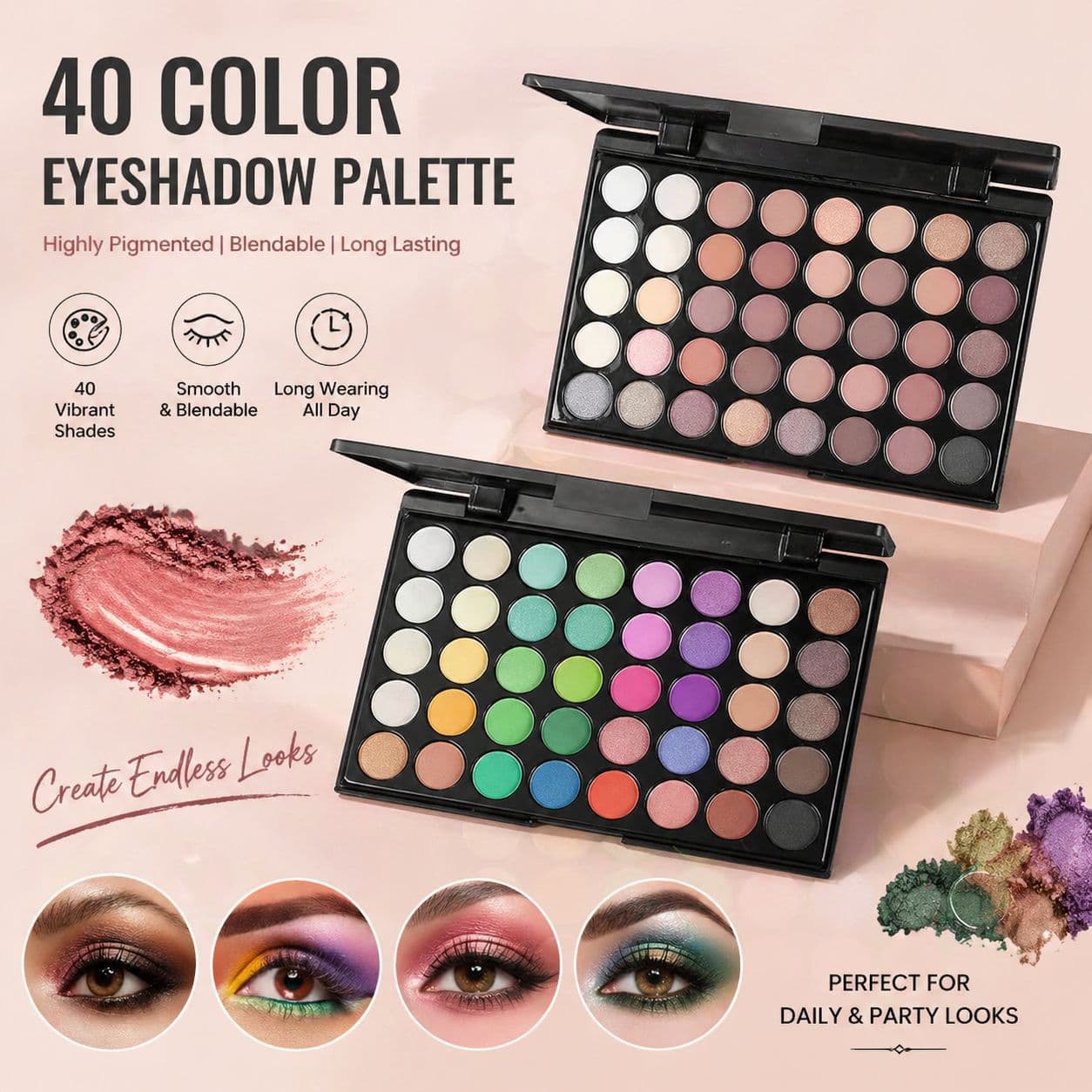 40-Color Eyeshadow Palette Cross-Border Earth Tone Makeup Shimmer 40-Color Eyeshadow Palette Export No-Logo Eyeshadow Plastic Case