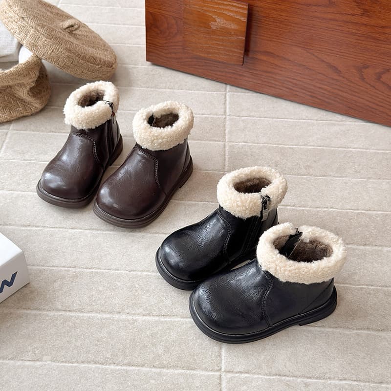 2025 winter Korean-style girls' Martin boots plush lamb fur children's princess boots big girls' double-lined ankle boots