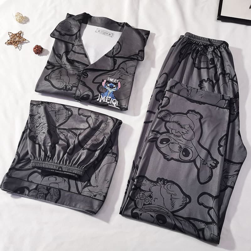 Stitch Three-Piece Pajama Set for Men Short Sleeve Long Pants Summer 2026 New Japanese Style Men's Homewear Set Cartoon