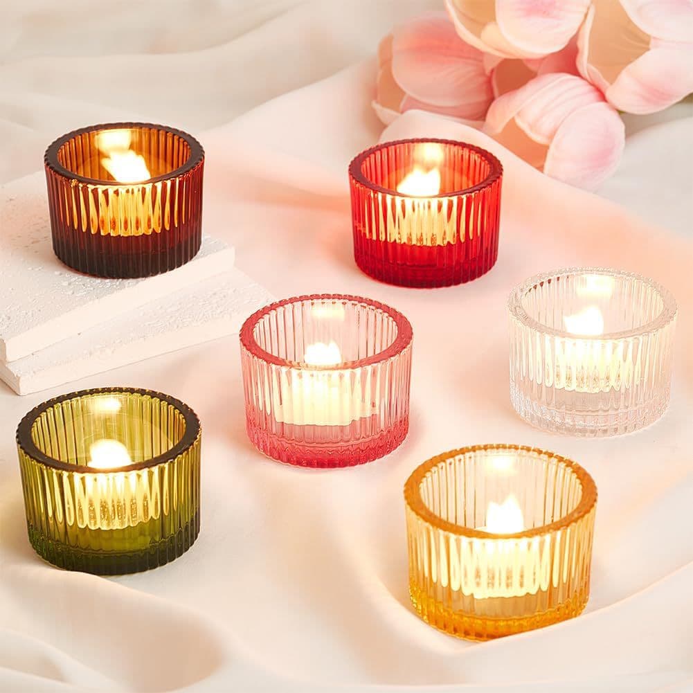 Retro atmosphere dinner decorations, candlelight candle cups, photo props, romantic vertical decorative striped candlesticks, light and shadow arrangement