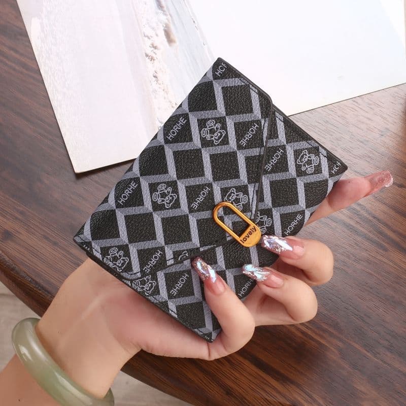 2024 New Women's Short Tri-fold Wallet Printed Fashionable Versatile Small Wallet Multi-Card Slots Large-Capacity Coin Purse