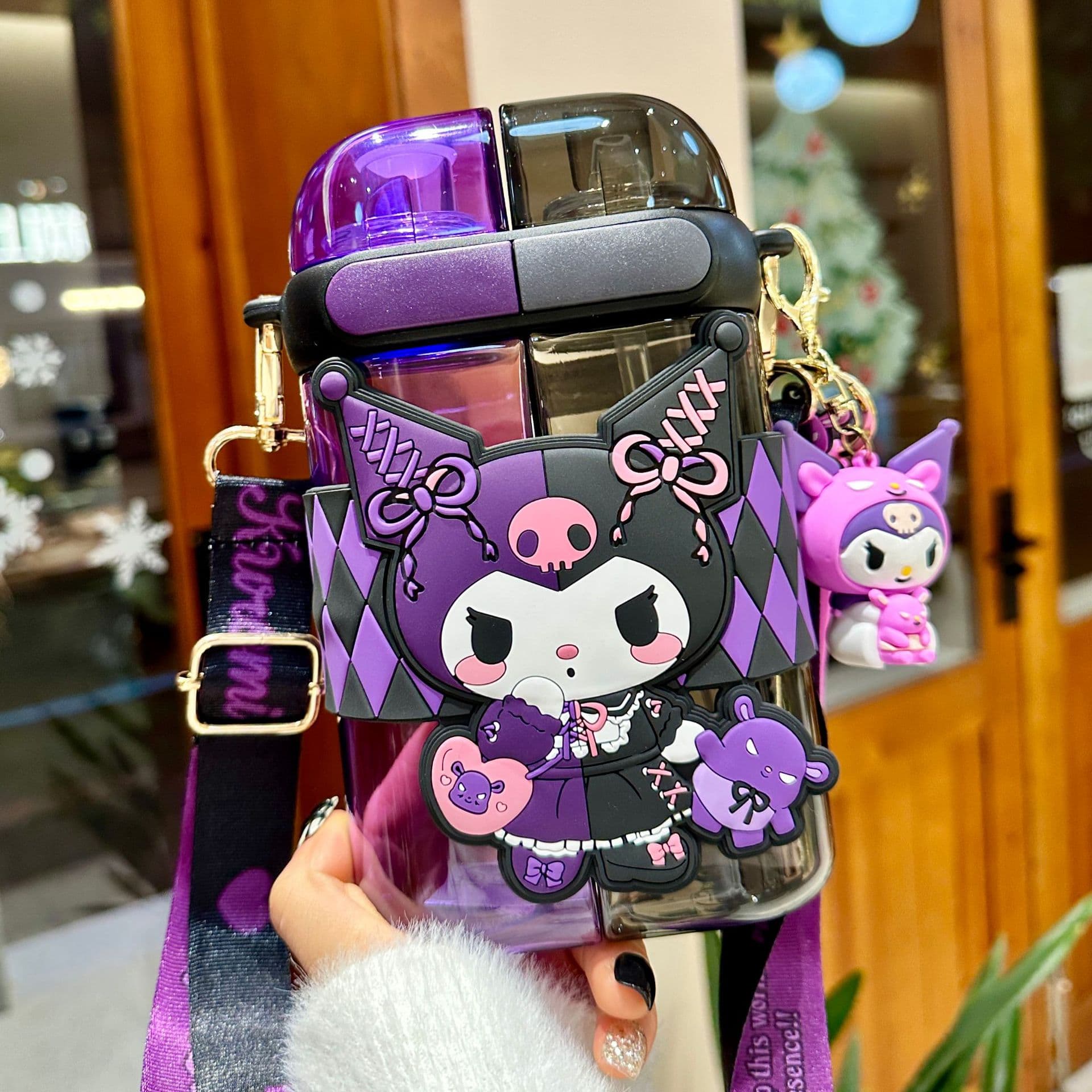 Sanrio Kuromi Water Bottle for Girls, Kids School Tritan Straw Cup, Dual Drinking Water Bottle