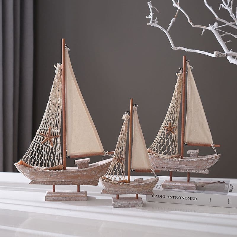 American Vintage Sailboat Mediterranean Fishing Boat Home Decoration Antique Boat Model Creative Home Ornament Small Wooden Boat